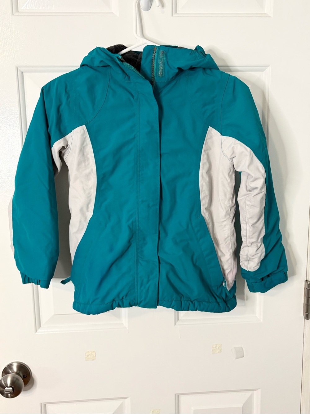 Lands’ End Squall Fleece-Lined Winter Jacket Teal White Youth Large 6X-7 outdoor